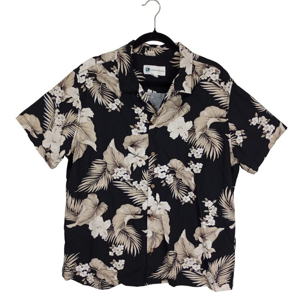 Aeropostale Mens Black Hawaiian Button-Up Shirt XL Floral Print Short Sleeve
